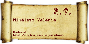 Miháletz Valéria névjegykártya